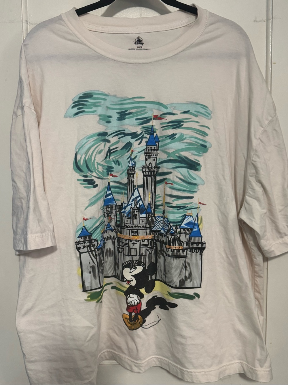 Disney White Crew Neck Cotton Tee with Castle Logo